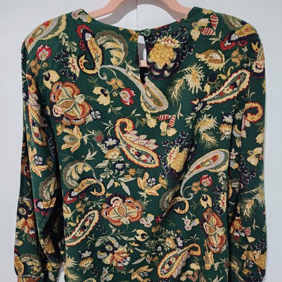 Alfred Dunner Vintage Women's Green Paisley Long Sleeve Blouse Top - Size 14 - Picture 3 of 5